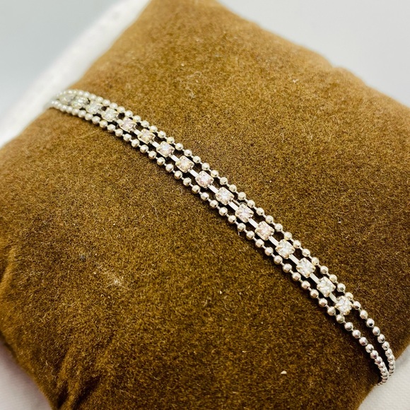 EUC Dainty 18k White Gold Double Strand Bead Pink & White Diamond Bracelet - Picture 8 of 17